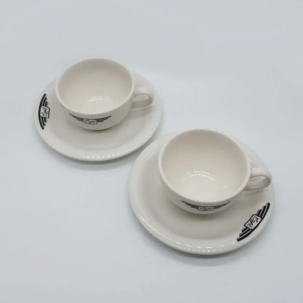 Set of 2 John Tams Cafe Espresso Coffee Cups and Saucers